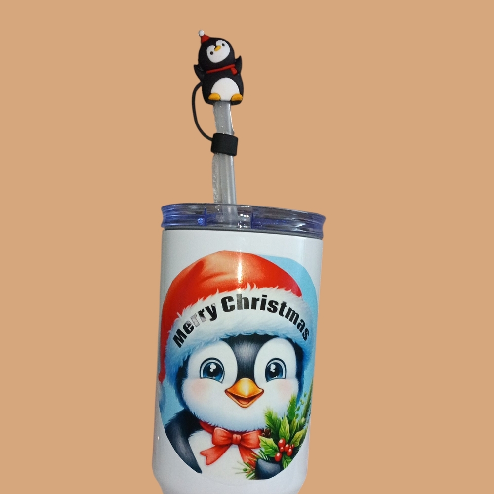 Christmas Penguin Tumbler with Straw